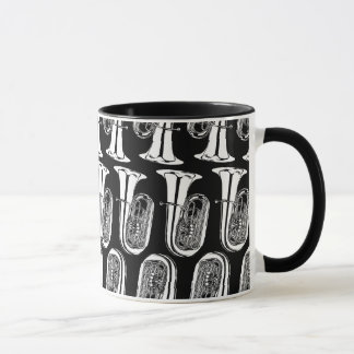 Tuba Pattern Ringer Mug - Black and White