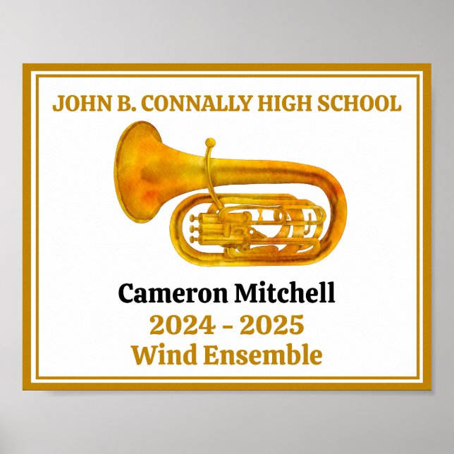 Tuba Player High School Band Gold Personalised Poster (Front)