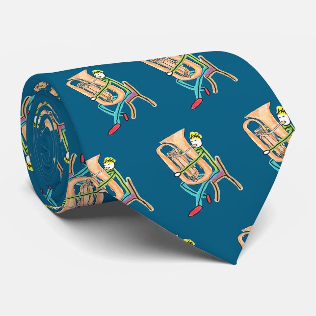 Tuba Playing Stickman Tie (Rolled)