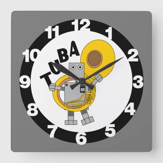 Tuba Robot Text Square Wall Clock (Front)