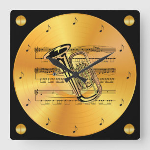 Tuba ~ Sheet Music ~ Gold Record ~ Square Wall Clock