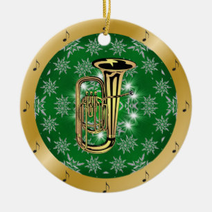Tuba ~ Silver ~ Green ~ Gold ~ Christmas ~ Ceramic Tree Decoration