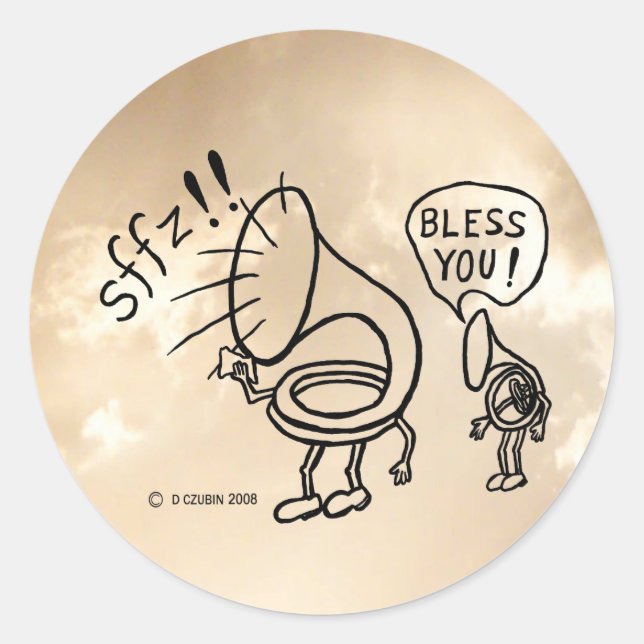Tuba Sneeze Border Classic Round Sticker (Front)