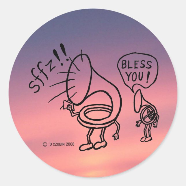 Tuba Sneeze Border Classic Round Sticker (Front)