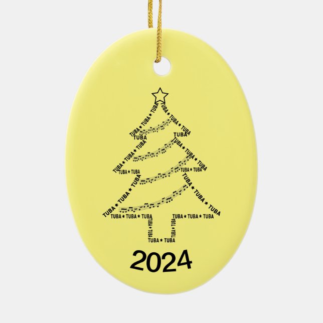 Tuba Text Christmas Tree Ceramic Ornament (Back)