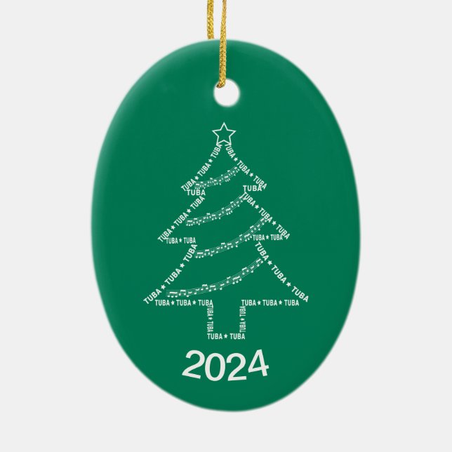 Tuba Text Christmas Tree Ceramic Tree Decoration (Back)