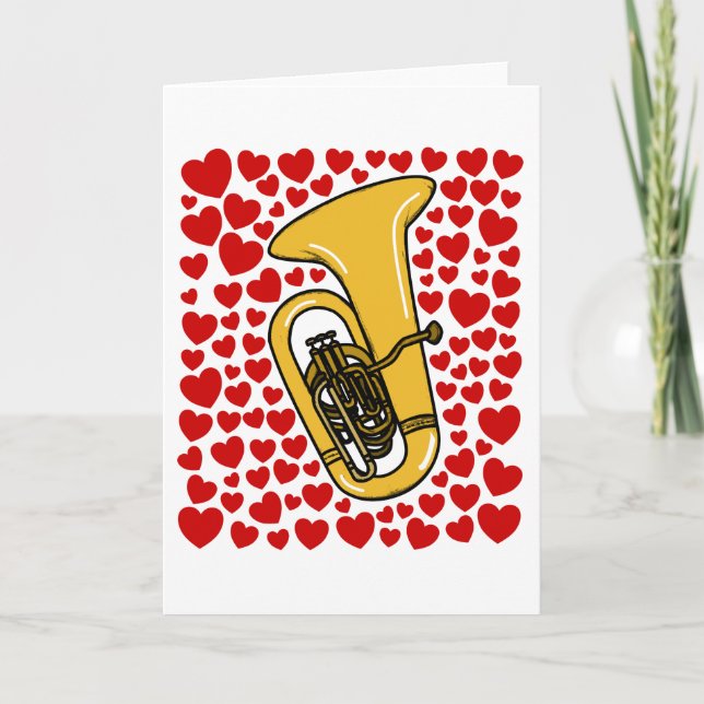 Tuba With Hearts Valentines Anniversary Card (Front)