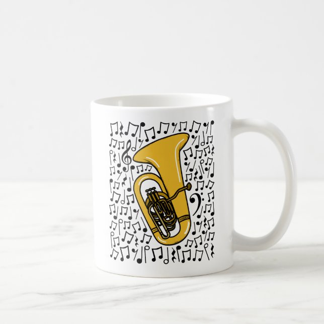 Tuba With Musical Notes, Brass Musician Coffee Mug (Right)