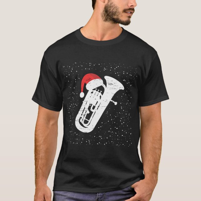 Tuba with Santa's Hat For Musicians Christmas Seas T-Shirt (Front)