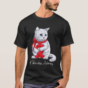 Tuberculosis Awareness Month Red Ribbon Cat T-Shirt