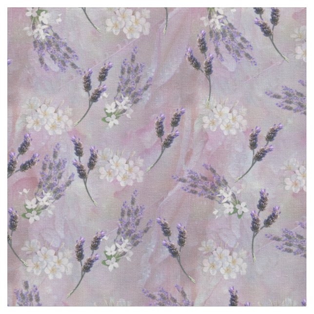 Tuberose & Lavender Blooms on Rose petals Fabric (Close Up)