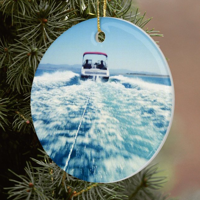 Tubing Behind Speed Boat Ceramic Tree Decoration (Create Your Own Water Sports Photo Ornament)