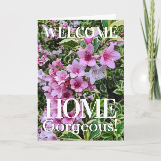 Tubular Pink Flowers Welcome Home Custom Card (Front)