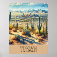 Tucson and Saguaro Watercolor
