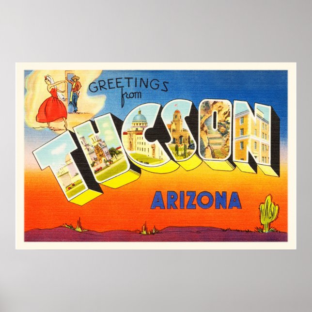 Tucson Arizona AZ Old Vintage Travel Souvenir Poster (Front)