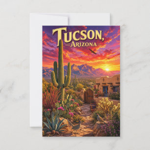 Tucson Arizona Desert Sunset Saguaro Cactus Travel RSVP Card