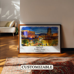 Tucson Arizona Poster, Watercolor, Custom Poster
