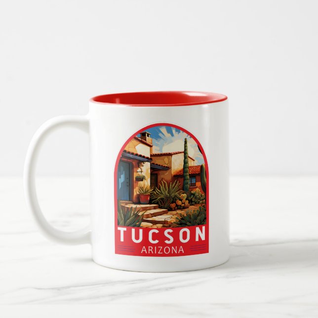 Tucson Arizona Travel Art Emblem Two-Tone Coffee Mug (Left)