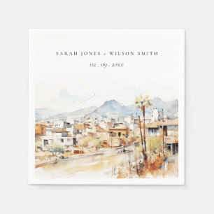 Tucson, Arizona Watercolor Landscape Wedding Napkin