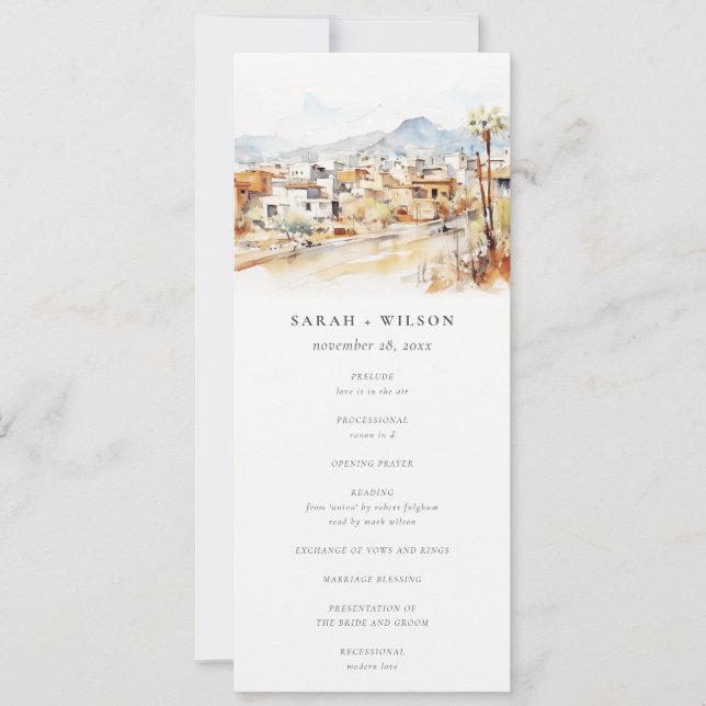 Tucson Arizona Watercolor Scape Wedding Program Invitation (Front)