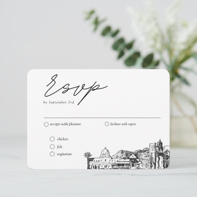 Tucson Wedding Traditional RSVP Meal Options Enclosure Card (Standing Front)