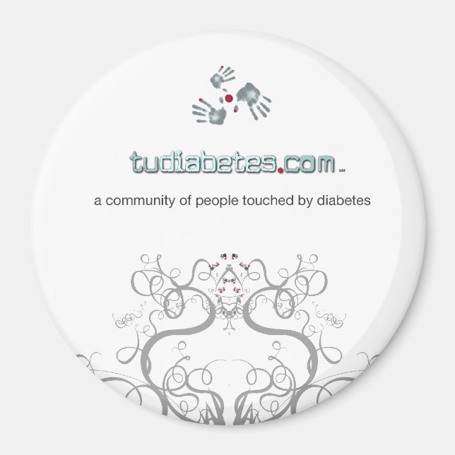 TuDiabetes.com  Round Magnet |White Line| (Front)