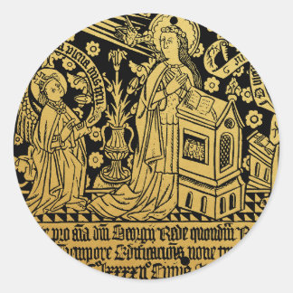 Tudor Brass Rubbing Annunciation Mary Angel Classic Round Sticker