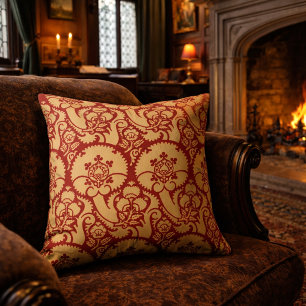 Tudor Era Floral Brocade Print Pattern Cushion