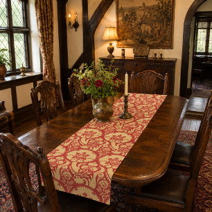 Tudor Era Floral Brocade Print Pattern Short Table Runner
