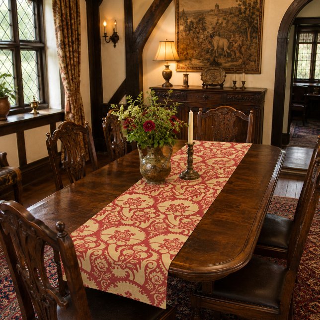 Tudor Era Floral Brocade Print Pattern Short Table Runner (Creator Uploaded)