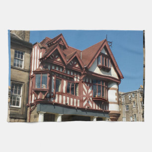 Tudor oak frame building, Edinburgh, Scotland Tea Towel