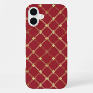 Tudor Red and Gold Diagonal Pattern iPhone 16 Plus Case