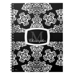 Tudor Rose Damask (White) (Monogram) Notebook