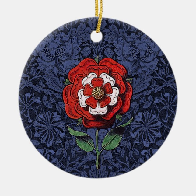 Tudor Rose Red and White Ceramic Tree Decoration (Front)