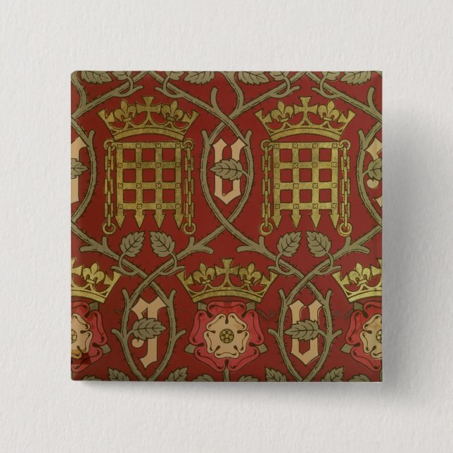 'Tudor Rose', reproduction wallpaper designed by S 15 Cm Square Badge (Front)