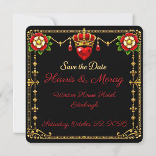 Tudor Rose Save the Date Crown Heart  Card