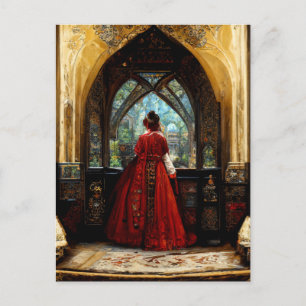 Tudor woman in crimson gown postcard