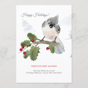Tufted Bird On Berry Branch Holiday Moving Announ Invitation