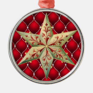 TUFTED CHRISTMAS RED WITH RED & GREEN STAR METAL TREE DECORATION