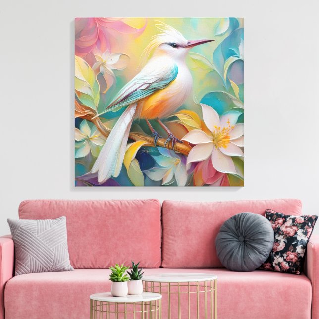 Tufted Golden Rumped Fantasy Bird Canvas Print (Insitu(LivingRoom))