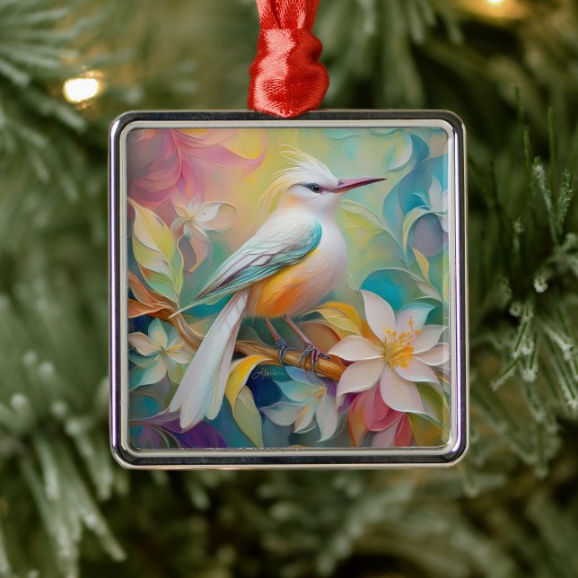 Tufted Golden Rumped Fantasy Bird Metal Tree Decoration (Tree)