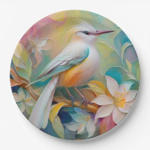 Tufted Golden Rumped Fantasy Bird Paper Plate