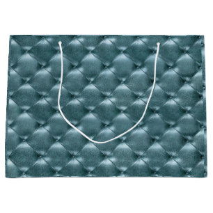 Tufted Leather Metallic Tiffany Aquatic Blue Large Gift Bag