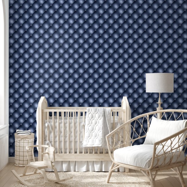 Tufted pattern dark blue geometric diagonal wallpaper (Kids)