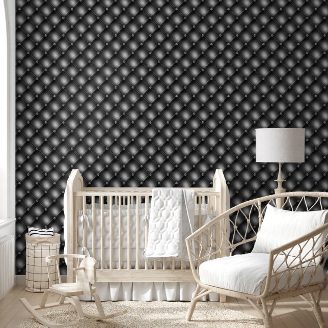 Tufted pattern midnight black geometric diagonal wallpaper (Kids)