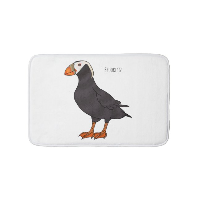 Tufted puffin bird cartoon illustration  bath mat (Front)