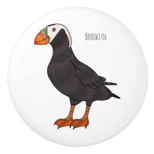 Tufted puffin bird cartoon illustration  ceramic knob
