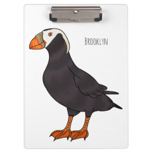 Tufted puffin bird cartoon illustration clipboard