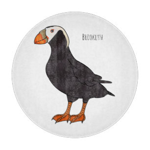 Tufted puffin bird cartoon illustration cutting board
