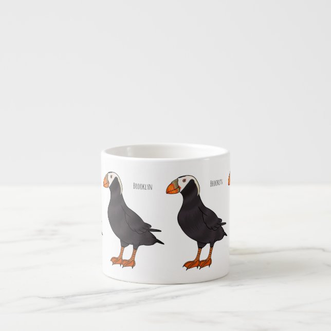 Tufted puffin bird cartoon illustration espresso cup (Front)